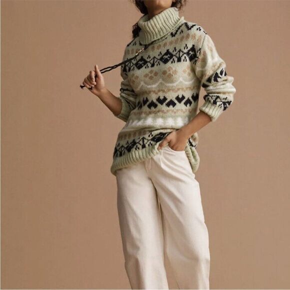 Anthropologie Tunic Sweater Womens Size Small Mint Green Turtleneck - Picture 2 of 15